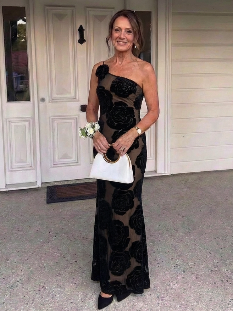 Casnia | One Shoulder Floral Lace Maxi Dress