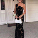Casnia | One Shoulder Floral Lace Maxi Dress