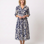 Renina | Collared Long Sleeve Waist Tie Midi Dress