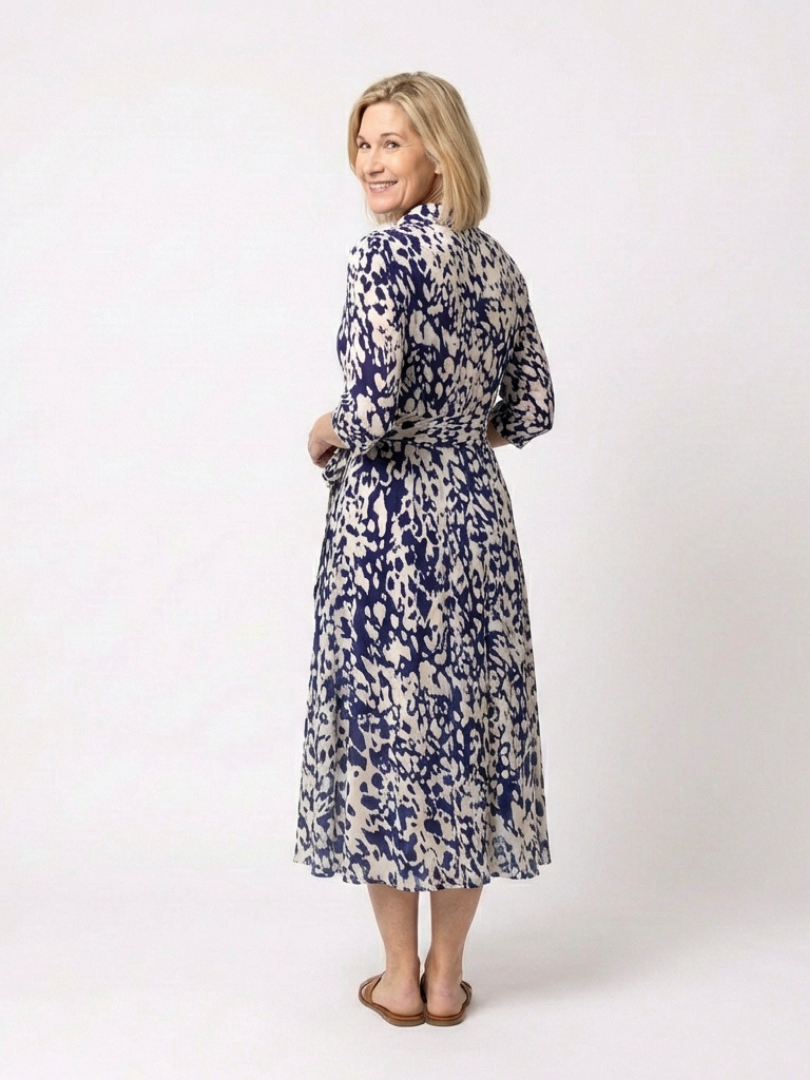 Renina | Collared Long Sleeve Waist Tie Midi Dress
