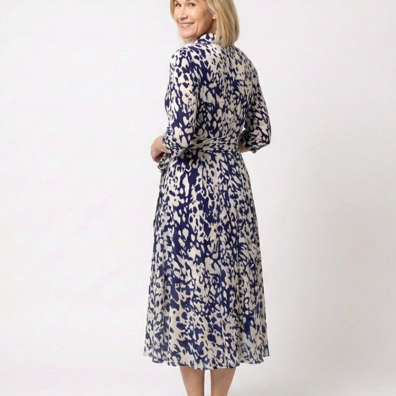 Renina | Collared Long Sleeve Waist Tie Midi Dress
