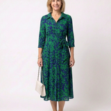 Renina | Collared Long Sleeve Waist Tie Midi Dress