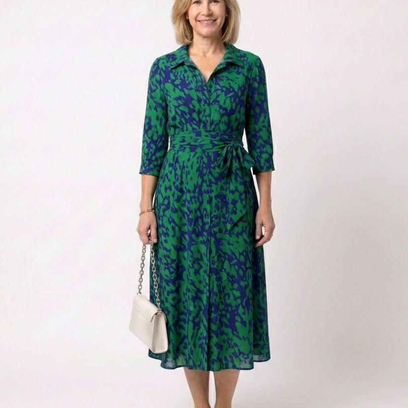 Renina | Collared Long Sleeve Waist Tie Midi Dress