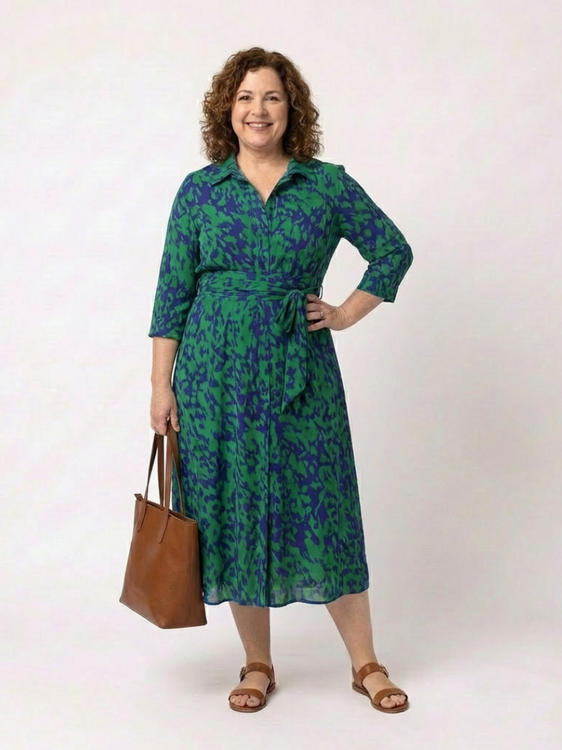 Renina | Collared Long Sleeve Waist Tie Midi Dress