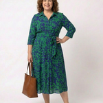 Renina | Collared Long Sleeve Waist Tie Midi Dress