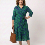 Renina | Collared Long Sleeve Waist Tie Midi Dress