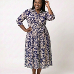 Renina | Collared Long Sleeve Waist Tie Midi Dress