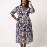 Renina | Collared Long Sleeve Waist Tie Midi Dress
