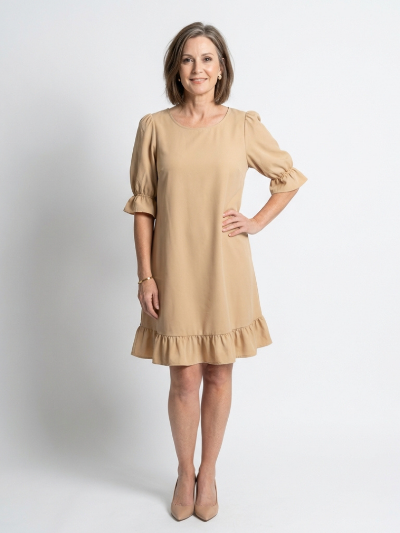 Dellawynne | Short Sleeve Ruffle Hem Knee Length Dress