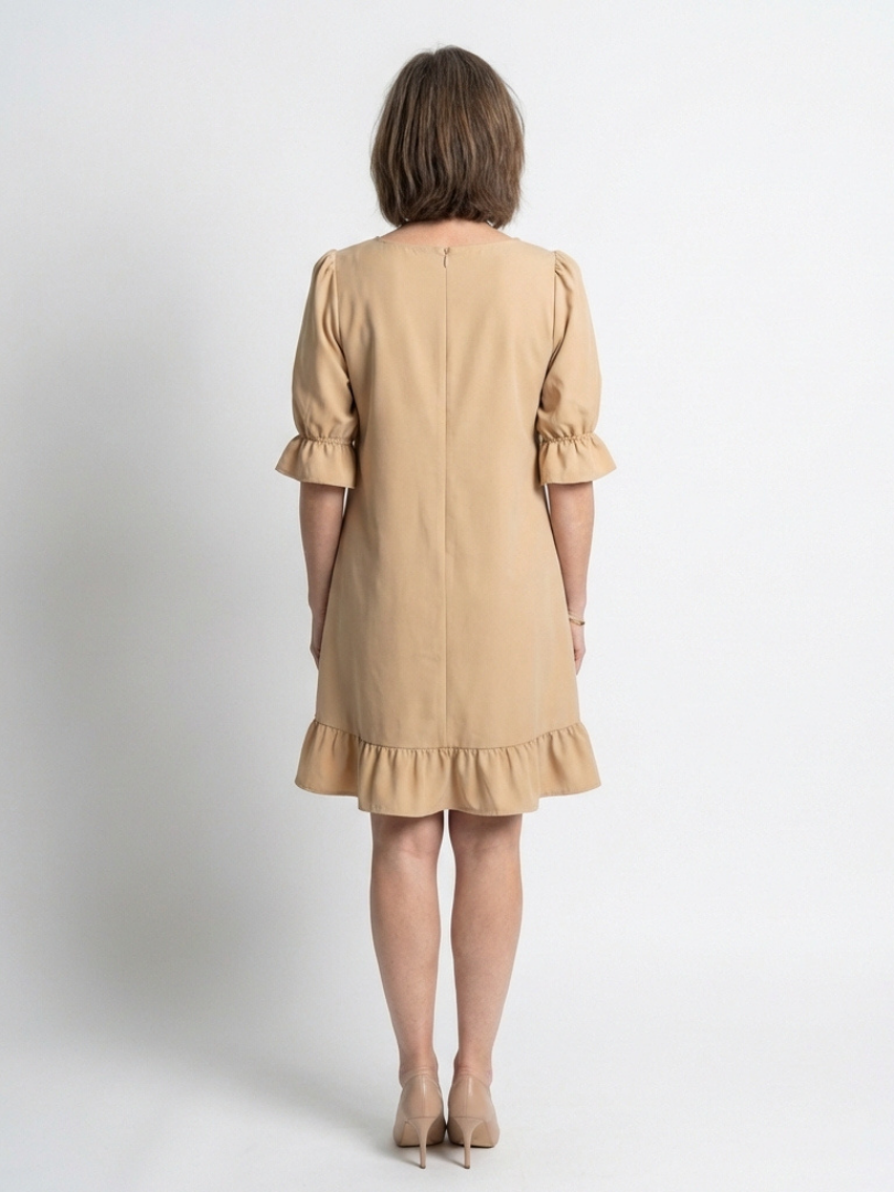 Dellawynne | Short Sleeve Ruffle Hem Knee Length Dress