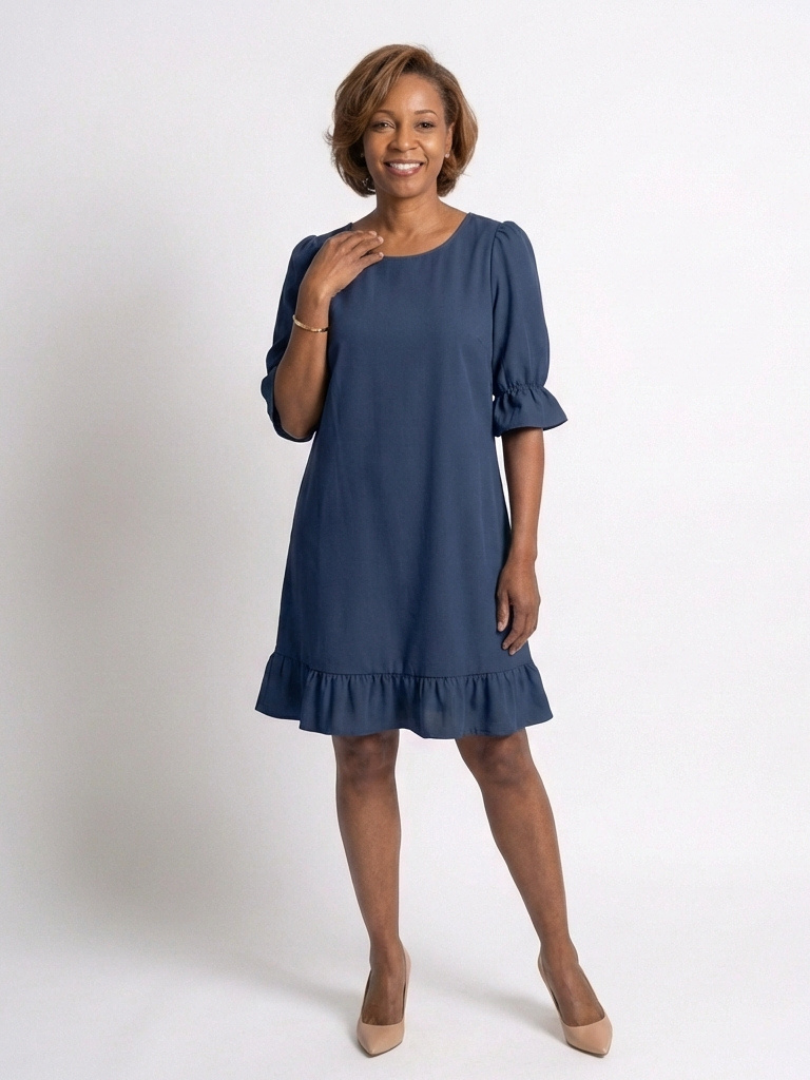Dellawynne | Short Sleeve Ruffle Hem Knee Length Dress
