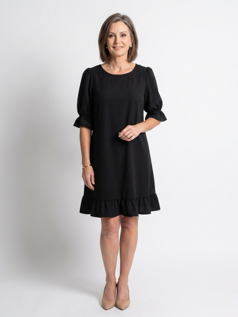 Dellawynne | Short Sleeve Ruffle Hem Knee Length Dress