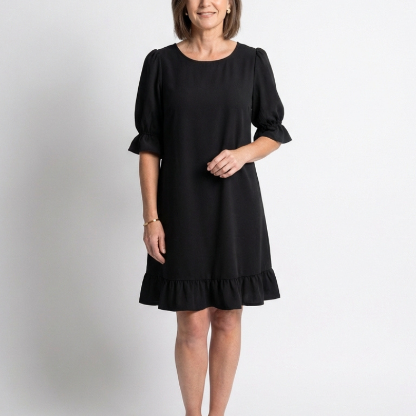 Dellawynne | Short Sleeve Ruffle Hem Knee Length Dress