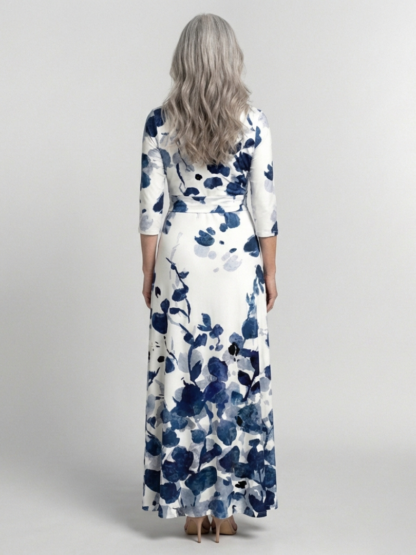 Zarsette | Three Quarter Sleeve V Neck Floral Maxi Dress