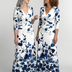 Zarsette | Three Quarter Sleeve V Neck Floral Maxi Dress