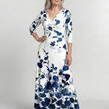 Zarsette | Three Quarter Sleeve V Neck Floral Maxi Dress