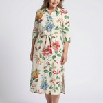 Vesney | Button Front Half Sleeve Floral Midi Dress