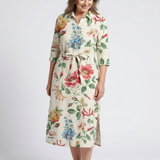 Vesney | Button Front Half Sleeve Floral Midi Dress