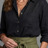 Thalsette | Two Piece Set Black Blouse Olive Green Midi Skirt