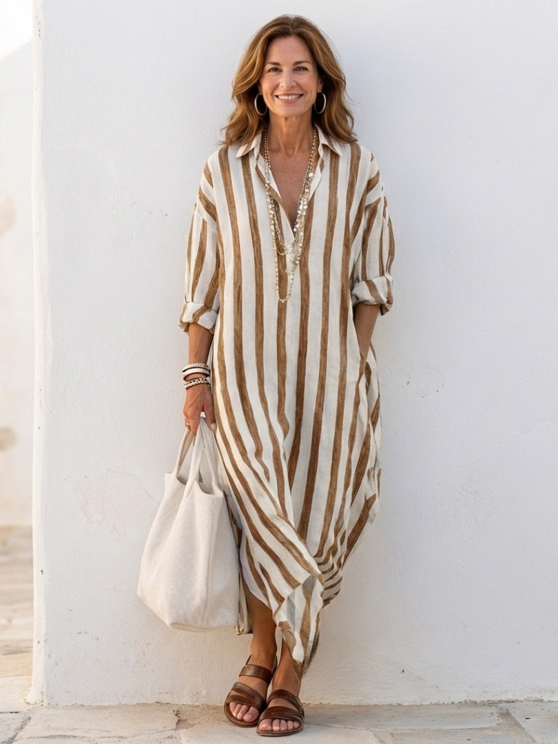 Lilalia | Long Sleeve Striped Midi Shirt Dress