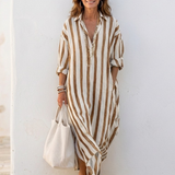 Lilalia | Long Sleeve Striped Midi Shirt Dress