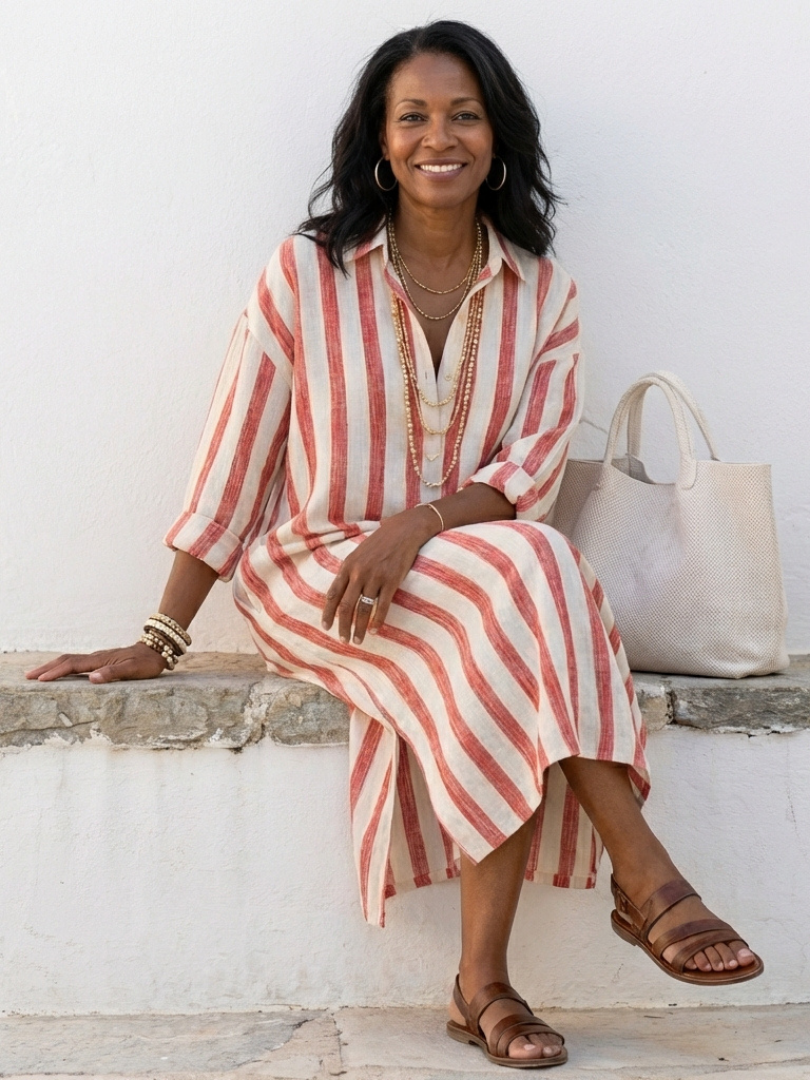 Lilalia | Long Sleeve Striped Midi Shirt Dress