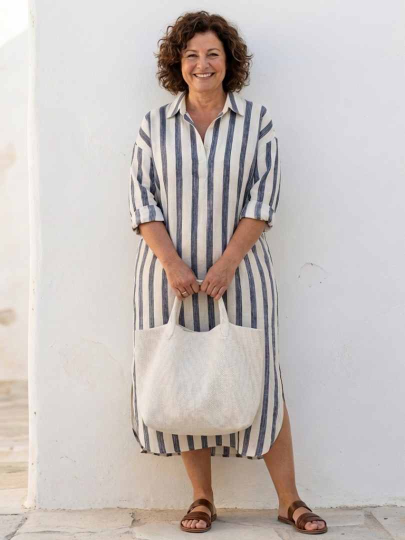 Lilalia | Long Sleeve Striped Midi Shirt Dress