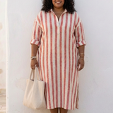 Lilalia | Long Sleeve Striped Midi Shirt Dress