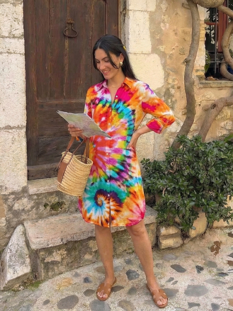Maewynne | Long Sleeve Tie Dye Shirt Dress
