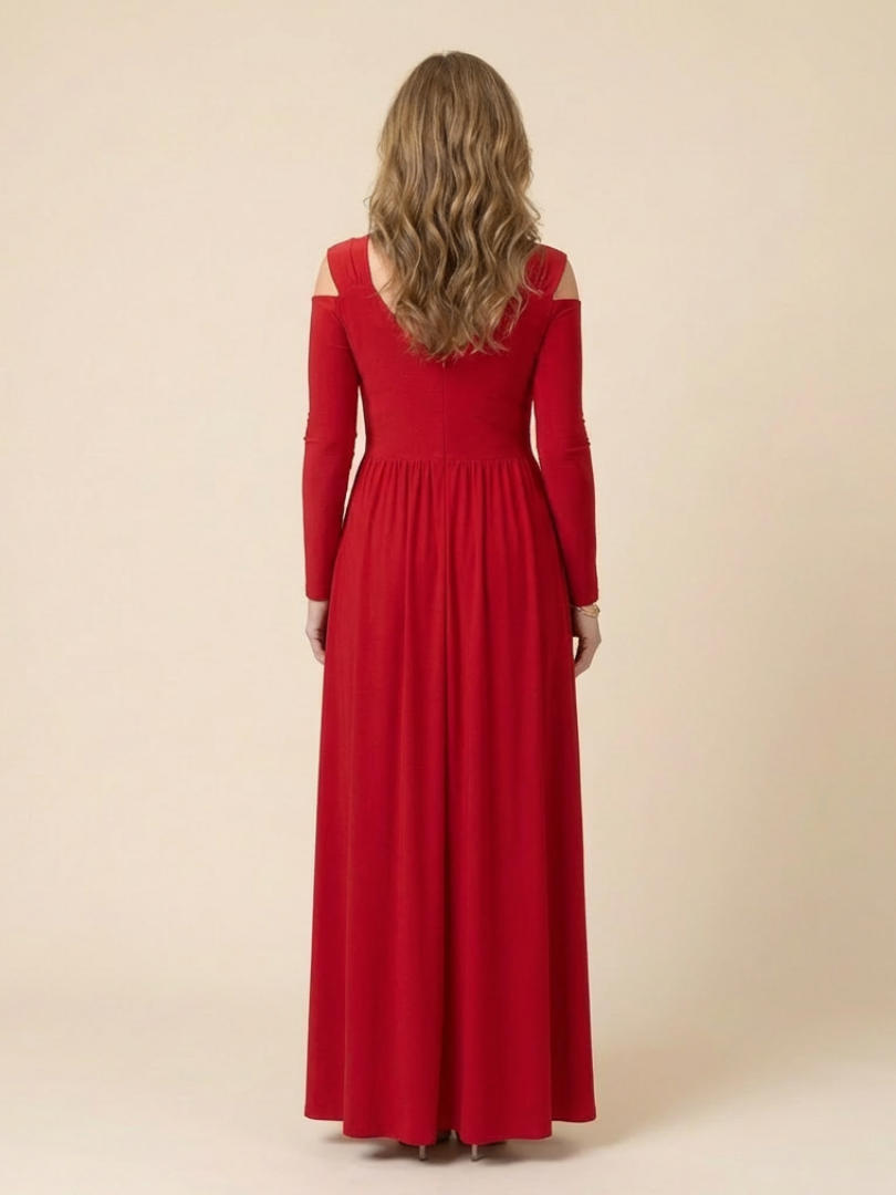 Clania | Long Sleeve V Neck Maxi Dress With Slit