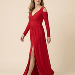 Clania | Long Sleeve V Neck Maxi Dress With Slit