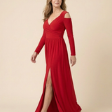 Clania | Long Sleeve V Neck Maxi Dress With Slit