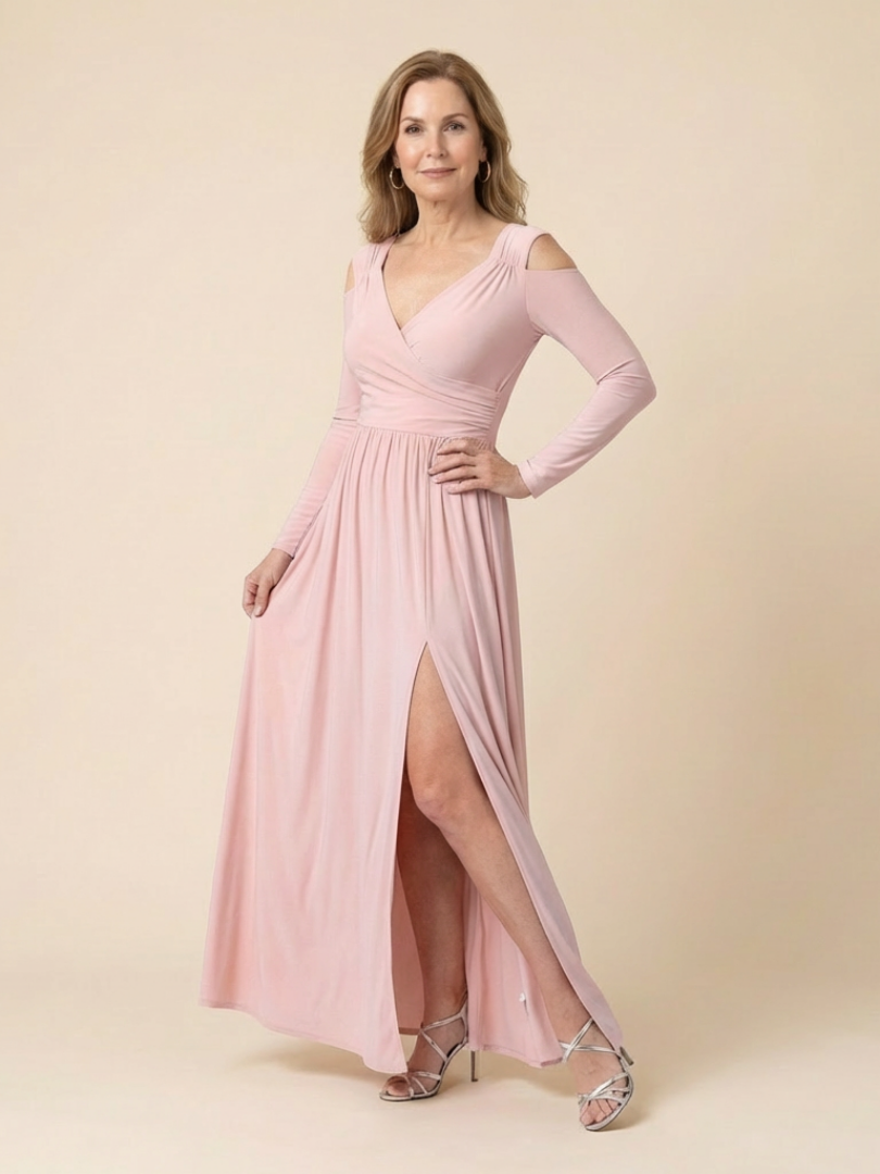 Clania | Long Sleeve V Neck Maxi Dress With Slit