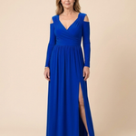 Clania | Long Sleeve V Neck Maxi Dress With Slit