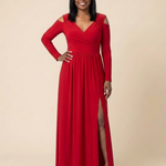 Clania | Long Sleeve V Neck Maxi Dress With Slit