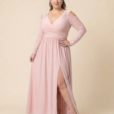 Clania | Long Sleeve V Neck Maxi Dress With Slit