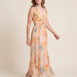 Julndra | Sleeveless High Neck Gathered Waist Midi Dress