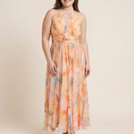 Julndra | Sleeveless High Neck Gathered Waist Midi Dress