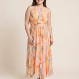 Julndra | Sleeveless High Neck Gathered Waist Midi Dress