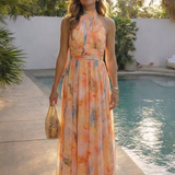 Julndra | Sleeveless High Neck Gathered Waist Midi Dress