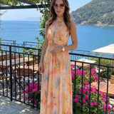 Julndra | Sleeveless High Neck Gathered Waist Midi Dress