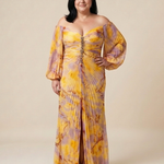 Belina | Off Shoulder Pleated Long Sleeve Maxi Dress