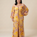 Belina | Off Shoulder Pleated Long Sleeve Maxi Dress