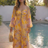 Belina | Off Shoulder Pleated Long Sleeve Maxi Dress