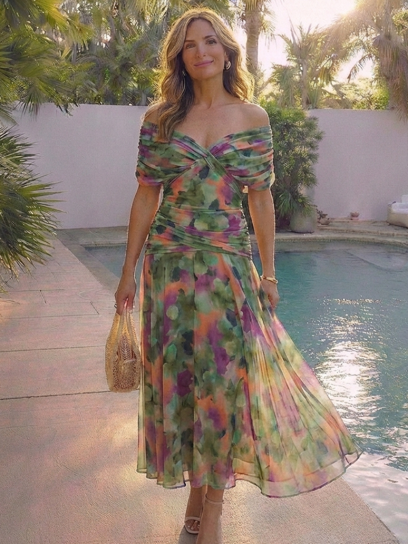Prusia | Off Shoulder Twist Front Midi Dress