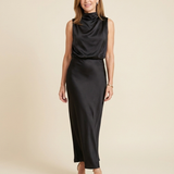 Marthea | Sleeveless Draped High Neck Midi Dress