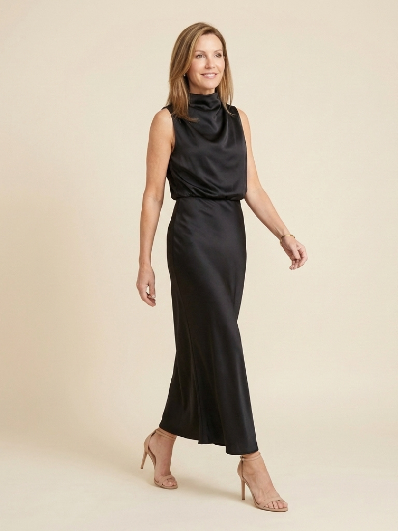 Marthea | Sleeveless Draped High Neck Midi Dress