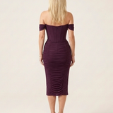 Talda | Off Shoulder Ruched Midi Dress