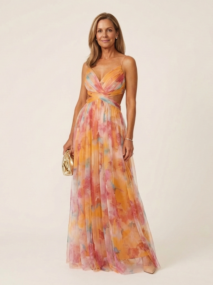 Halina | Sleeveless V Neck Pleated Maxi Dress