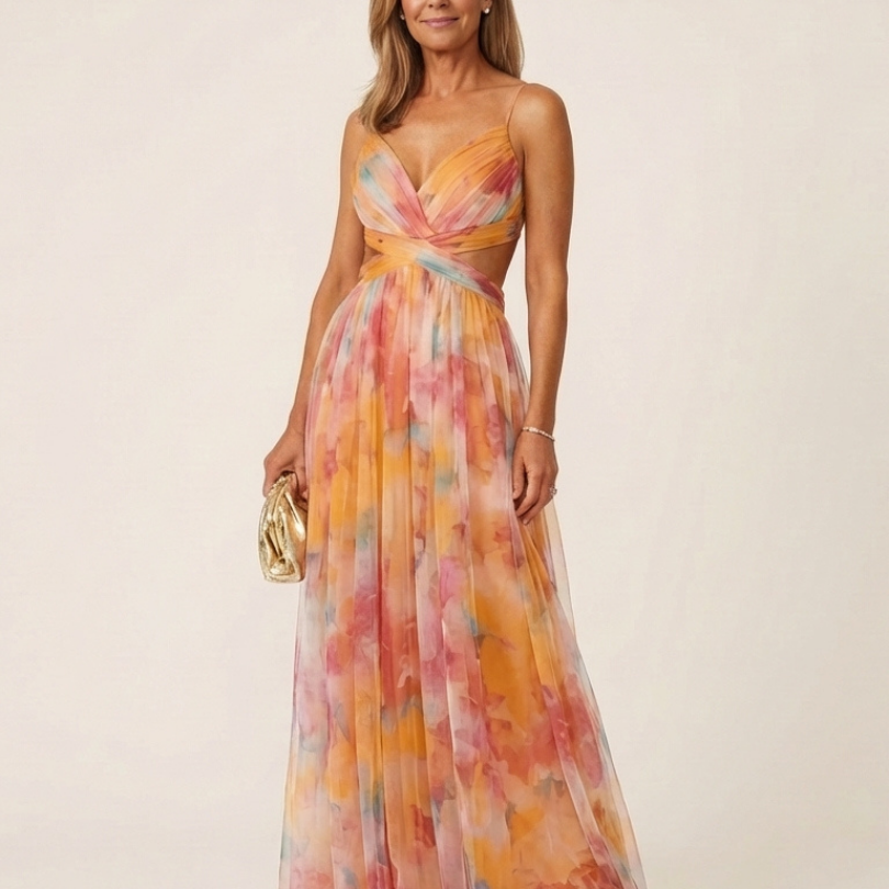 Halina | Sleeveless V Neck Pleated Maxi Dress